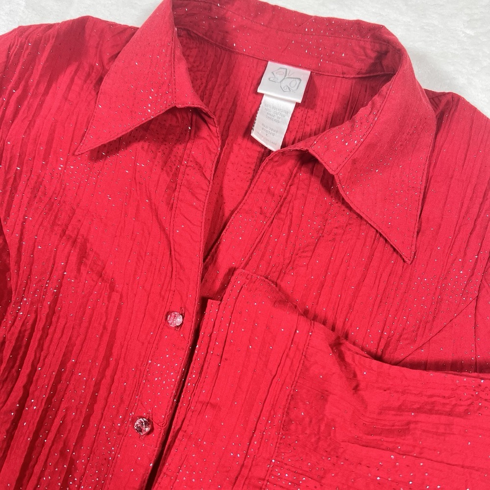 Vintage Red Glitter Women Crinkle Glass Button Cowgirl Romantic Holiday Y2K